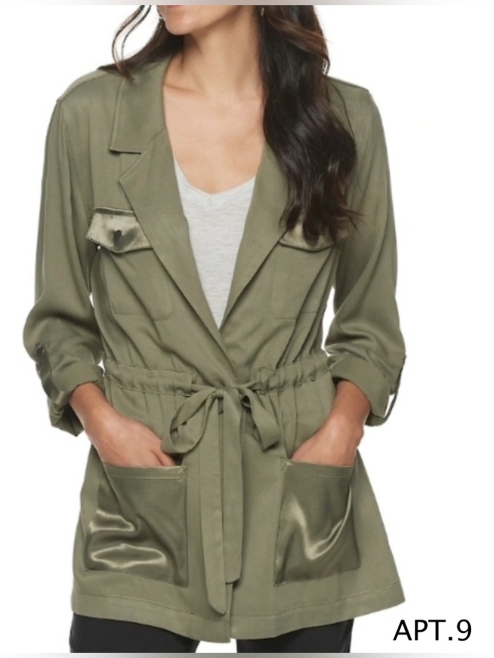 Apt. 9 Solid Roll-Tab Utility Jacket Olive Green. Size Small